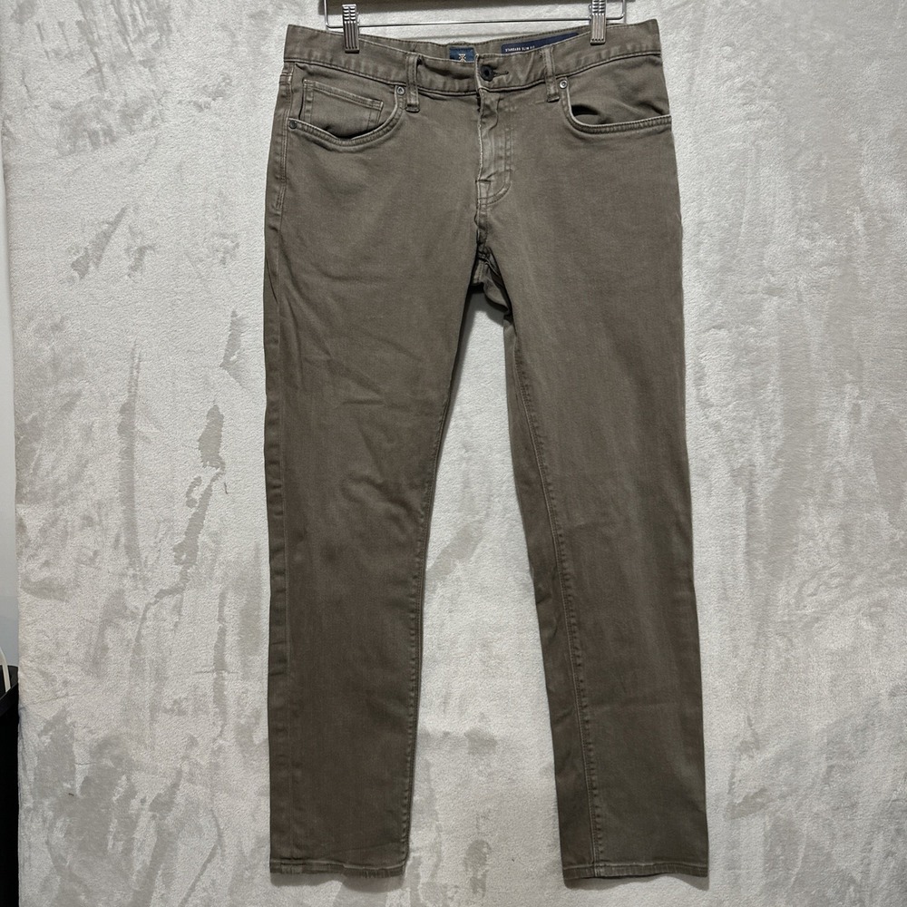 Roark Canvas Pants Men's Size 33 Tan Green Standard Slim Fit Logo Workwear